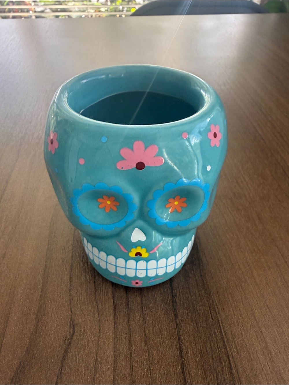 Sugar Skull Day of the Dead Turquoise Ceramic Planter Bowl